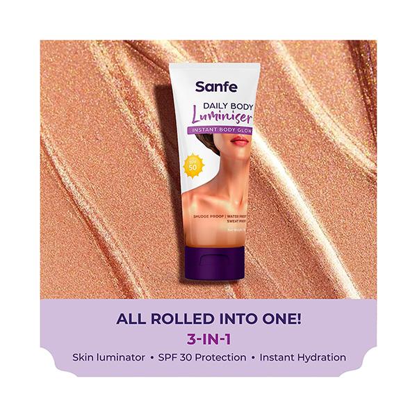 Sanfe Daily Body Luminiser Instant Body Highlighter for Women SPF50 Smudge Proof 50 gm - Lotions & Creams