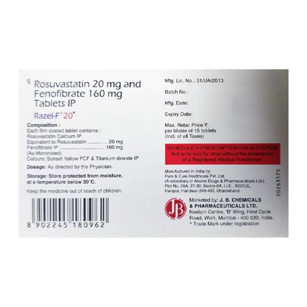 RAZEL F+ 20 Tablet 15's - High Cholesterol-Dys