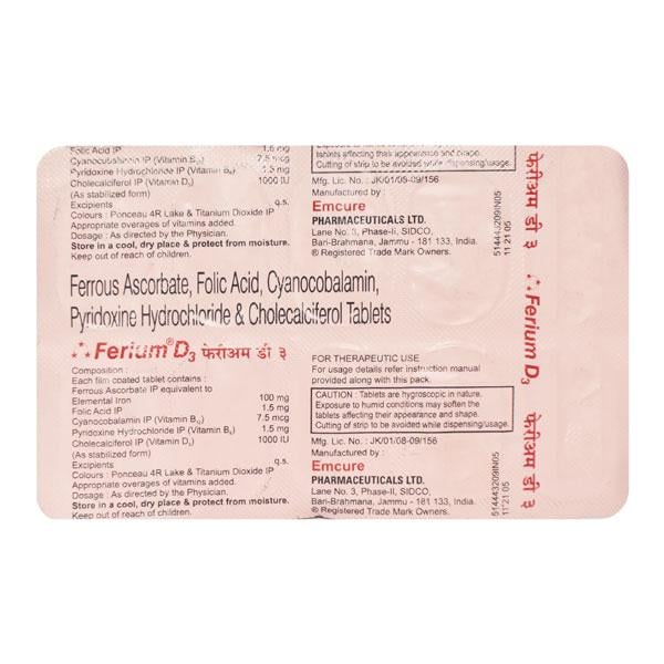 Ferium D3 Tablet 10'S - Iron Supplement/Anaemia-Vma