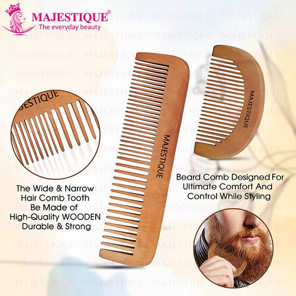 Majestique Hair Grooming Comb Set Handmade Wood Hair Comb Detangling and Long Hair 2's - Grooming Kits