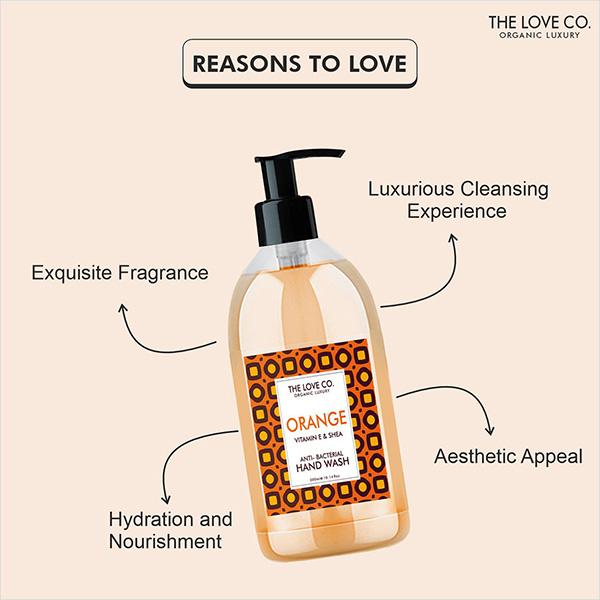 The Love Co. Orange Hand Wash For Moisturized Hand - Gentle Cleanser for Soft Hands - Liquid Hand Soap Suitable for Sensitive Skin 300 ml - Hand Wash & Soaps