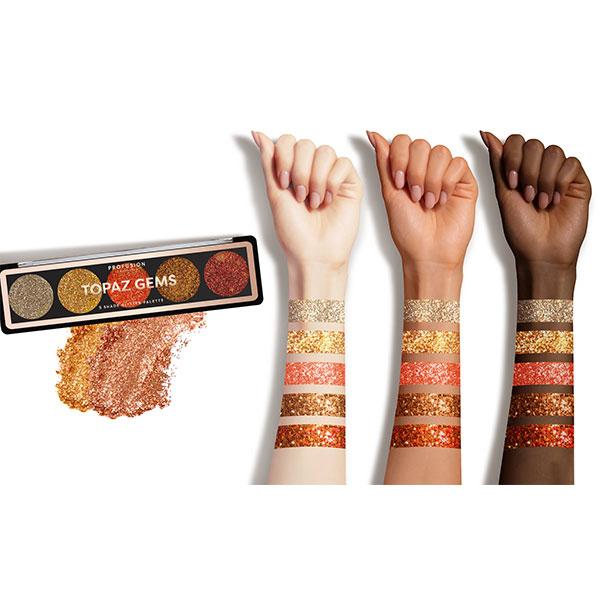 Profusion Cosmetics 5 Shade Glitter Eye Shadow Pallete Topaz Gems (4.5 gm) - Eye Shadow Palettes