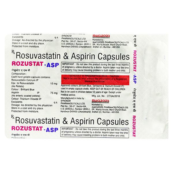 Rozustat Asp 10/75mg Capsule 10'S - High Cholesterol-Dys