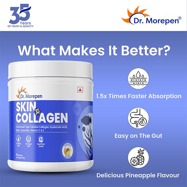 Dr. Morepen Marine Collagen Skin Protein Powder - Pineapple Flavour 250 g - Hair & Skin