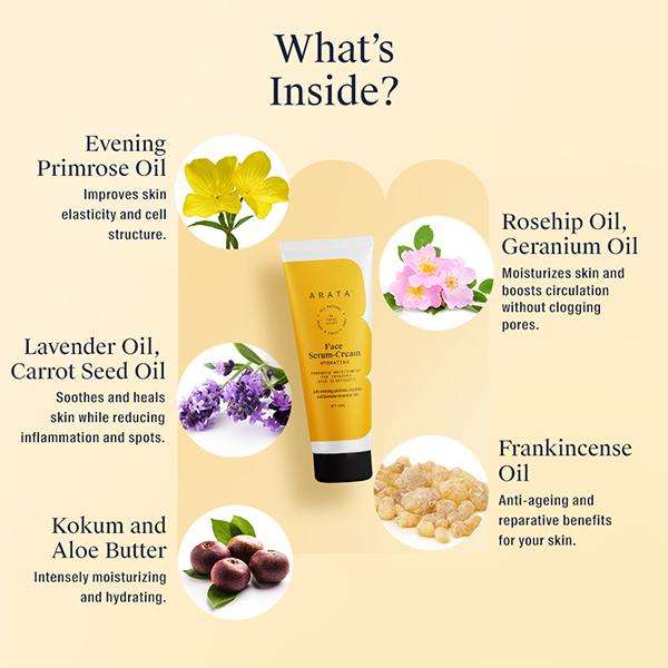 Arata Natural Hydrating Face Serum-Cream With Evening Primrose, Rosehip & Lavender Oil 50 ml - Face Serum