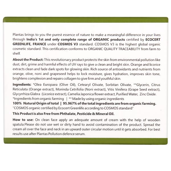 Plantas Pollution Defence & Moisturizing Organic Day Cream with SPF 30 50 gm - Day Cream