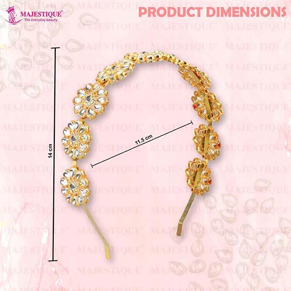 Majestique Gold-Plated Kundan Mathapatti Metal Hairband Ethnic Flower Design For Women 1's - Hair Clips/Bands