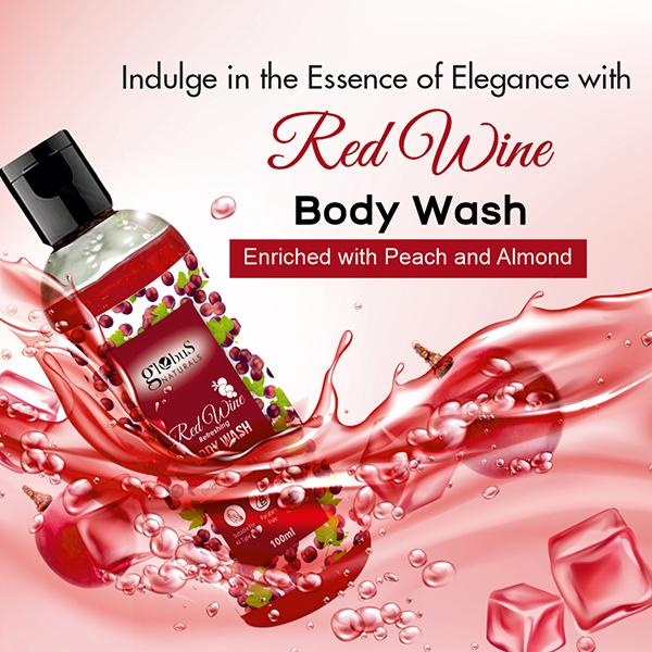 Globus Naturals Red Wine Refreshing Body Wash Enriched with Peach and Almond, Suitable for All Skin Type,100ml each 2's - Creams, Lotions & Oils
