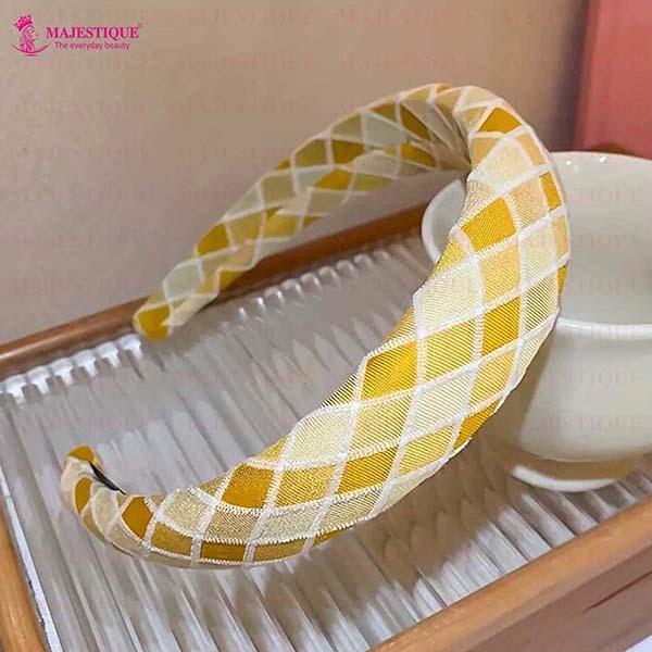Majestique Padded & Wide Headbands, Stylish Hairband, Puffy Sponge, Printed Band - Yellow 1's - Hair Clips/Bands