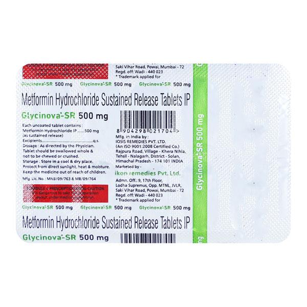 GLYCINOVA SR 500mg Tablet 10's - Diabetes-Ant