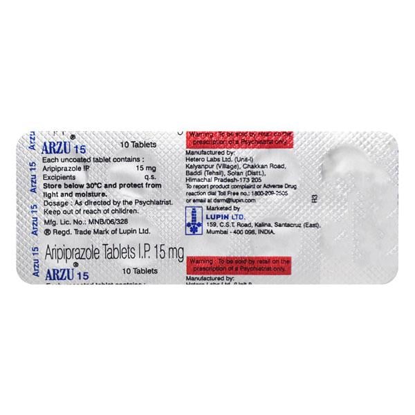 Arzu 15mg Tablet 10'S - Schizophrenia-Aps