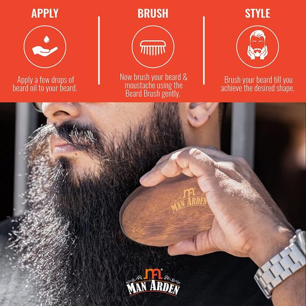 Man Arden Boar Bristle Beard Brush with Leather Pouch 1's - Beard Comb