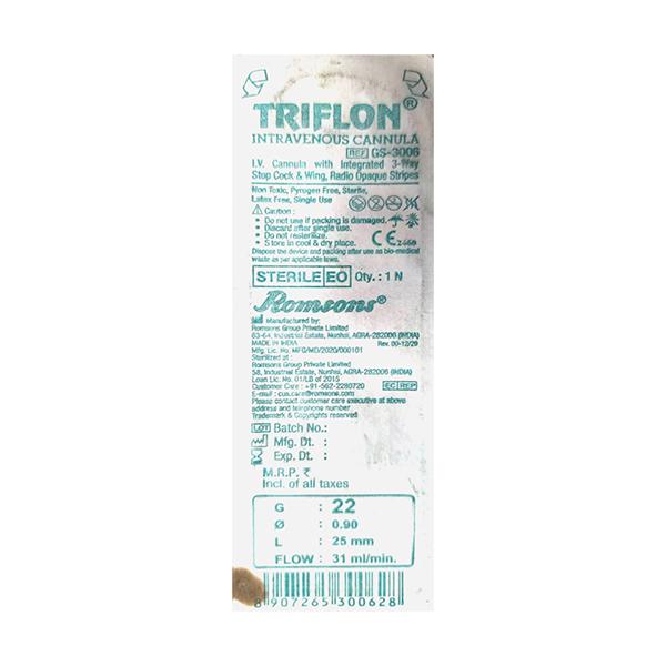 Netmeds | TRIFLON GS3006 22G BLUE 25MM Intra Venous Cannula 1's
