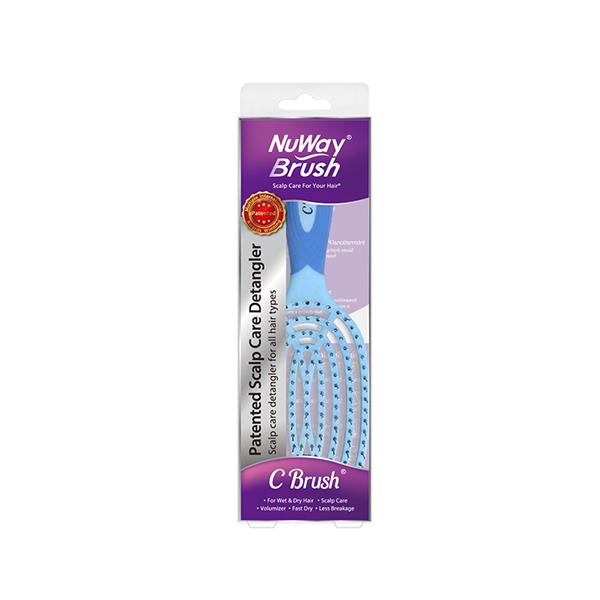 NuWay 4HAIR U.S. Patented Detangler Hair Brush for Men & Women - Blue - Detangling C Brush 1s 1's - Hair Brushes
