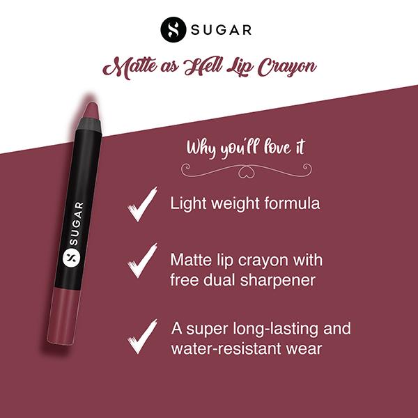 SUGAR Cosmetics Matte As Hell Crayon Lipstick - 25 Lily Aldrin (Mauve Pink) 2.8 gm - Lip Crayons