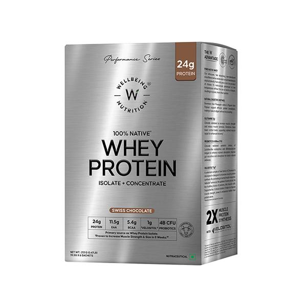 Netmeds | Wellbeing Nutrition Whey Protein Isolate + Concentrate (Swiss Chocolate) 213 g