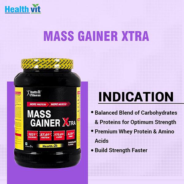 Healthvit Fitness Mass Gainer Xtra with Vitamins and Minerals Chocolate Flavour 2kg / 4.4 lbs 2000 gm - Multi-Vitamins