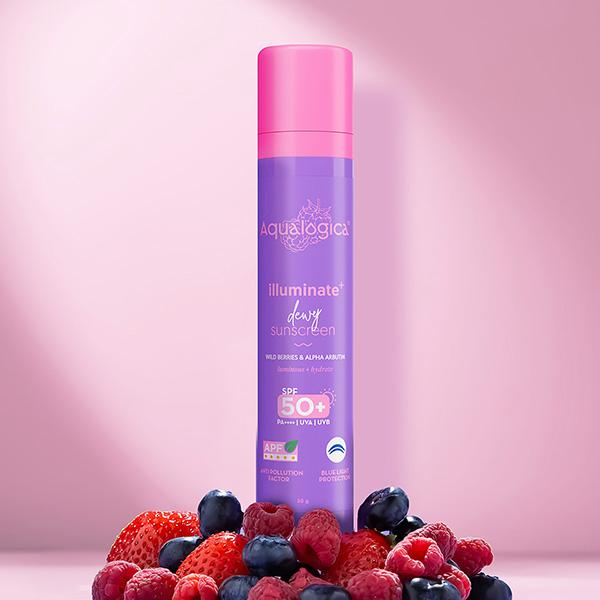 Aqualogica illuminate + Dewy Sunscreen SPF 50+ PA++++ Wild Berries & Alpha Arbutin 50 gm - Face Sunscreen