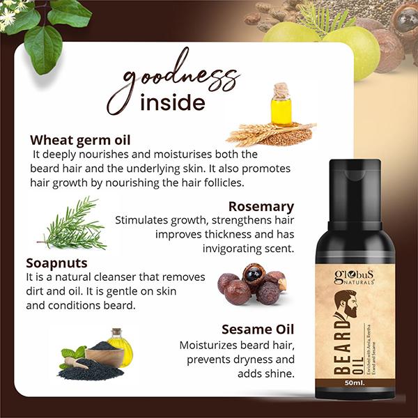 Globus Naturals Beard Oil, Enriched with Amla Reetha Erand & Sesame Oil 50 ml - Face Oils