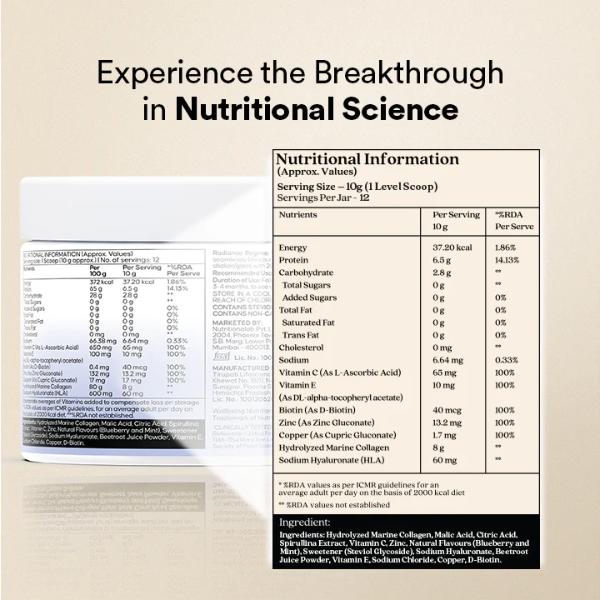 Wellbeing Nutrition Korean Marine Collagen Peptides - Blueberry Mint 120 g - Hair & Skin