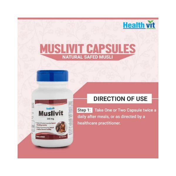 Healthvit Muslivit Natural Safed Musli 250mg- Capsules 60's - Sexual Care