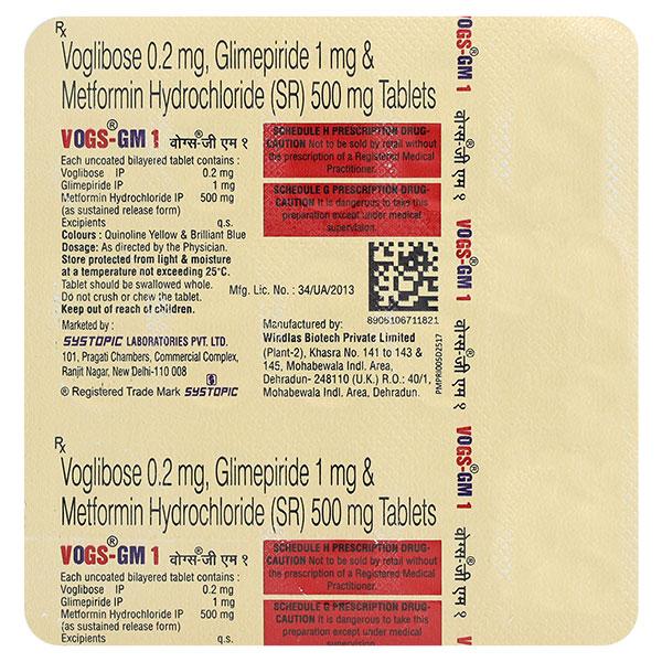 Vogs Gm 1Mg Tablet 15's - Diabetes-Ant