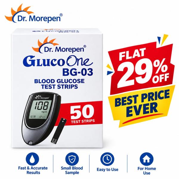 Netmeds | Dr. Morepen GlucoOne BG03 Blood Glucose Test Strips 50's