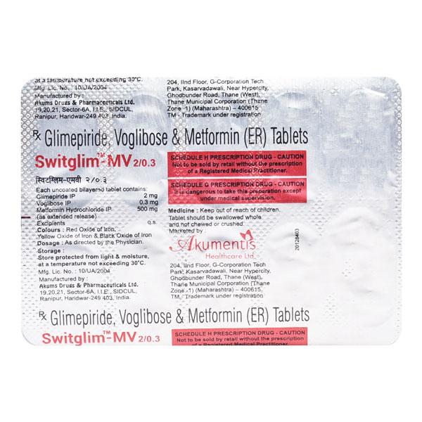 Switglim MV 0.3/500/2mg Tablet 10'S - Diabetes-Ant