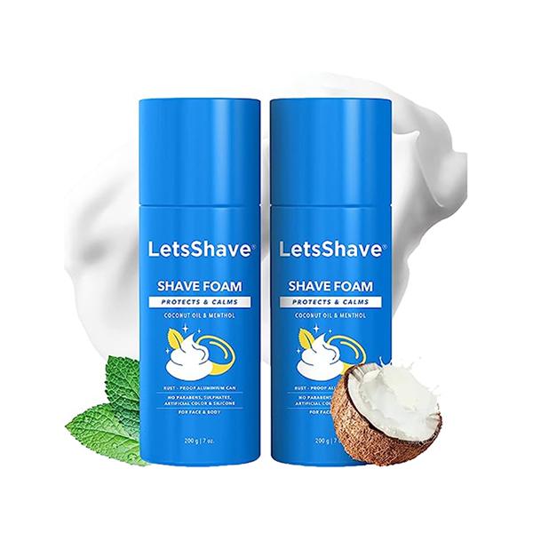Netmeds | LetsShave Shave Foam - Coconut Oil & Menthol (Pack of 2 x 200 gm)