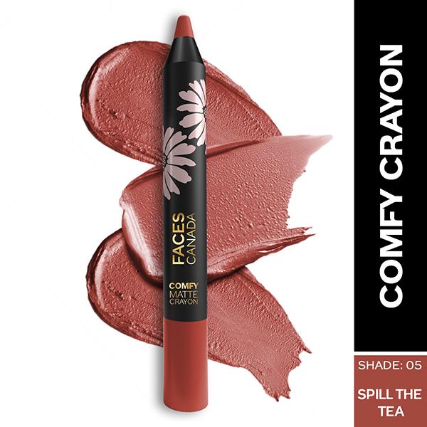 Netmeds | Faces Canada Comfy Matte Lip Crayon - Spill The Tea 05, 2.8gm