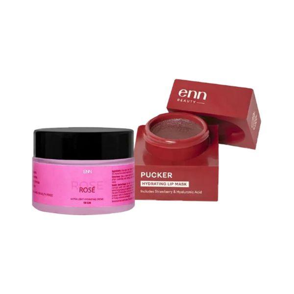 ENN Pucker Lip Balm Mini and Rose Ultra Light Hydrating Creme Combo kits 57 gm - Facial Kits