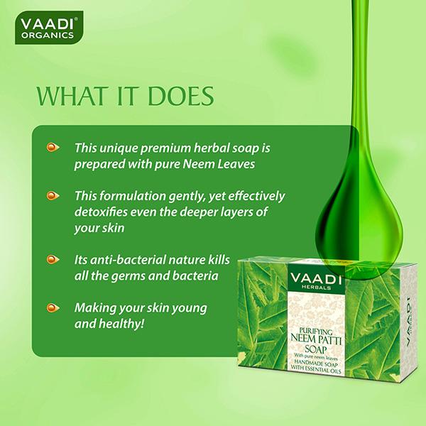 Vaadi Herbals Handmade Soap with Essential Oils - Purifying Neem Patti 75gm - Soaps