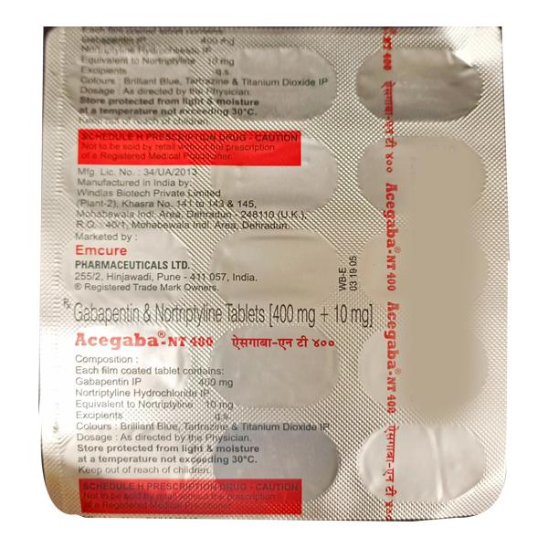 Acegaba NT 400/10mg Tablet 15'S - Neuropathic Pain-Dru