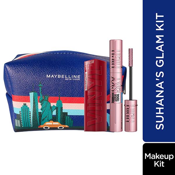 Netmeds | Maybelline New York Suhanas Glam Kit Vinyl Ink Lipstick 6Ml and Sky High Mascara 4.2Ml Pouch Free 1's
