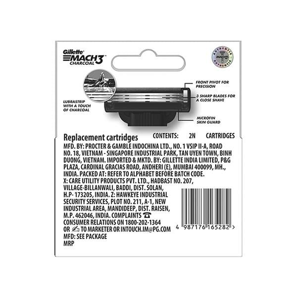 Gillette Mach3 Charcoal Shaving Razor Blades - Lubastrip For A Smooth Glide 2's - Razors & Cartridges