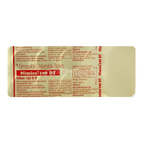 Nimica DT 100mg Tablet 10'S - Pain relief-Nsa