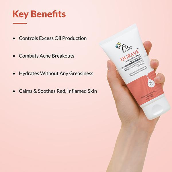 Fixderma Durave Acne Control & Oil Free Moisturizer for Face with Glycolic Acid, Moisturiser 50 gm - Face Moisturizers