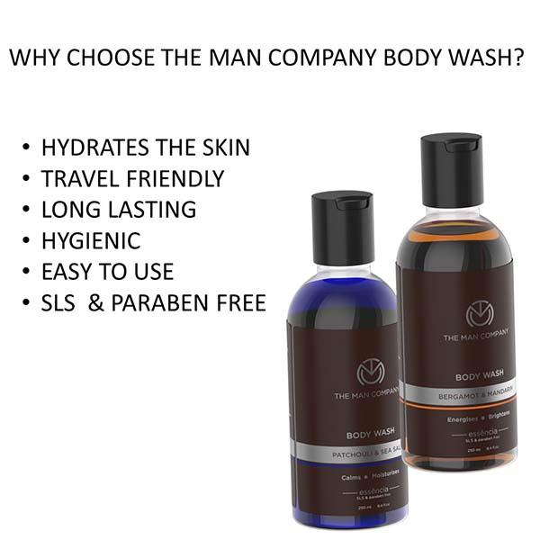 The Man Company Body Wash with Patchouli & Sea Salt Bergamot & Mandarin SLS & Paraben Free 250ml x 2 (With Free 2 Complementary Loofah) 940 gm - Shower Gels & Body Wash