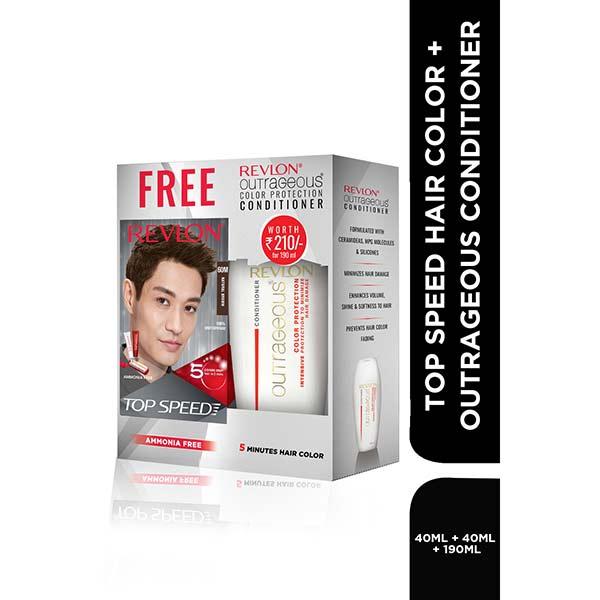 Netmeds | Revlon Top Speed Hair Color For Woman - Natural Brown 60M with Outrageous Conditioner 270 ml