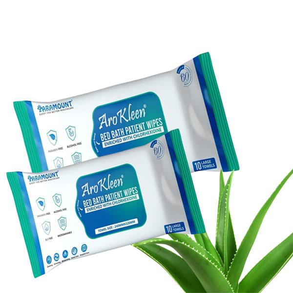 Netmeds | AroKleen Bed Bath Patient Wipes - Chlorhexidine (240 mm x 320 mm) (Pack of 2 x 10's) 1's