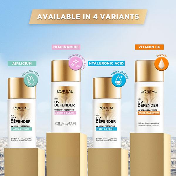 L'Oreal Paris UV Defender Serum Protector Sunscreen SPF 50 PA+++, Correct & Protect 50 ml - Face Sunscreen