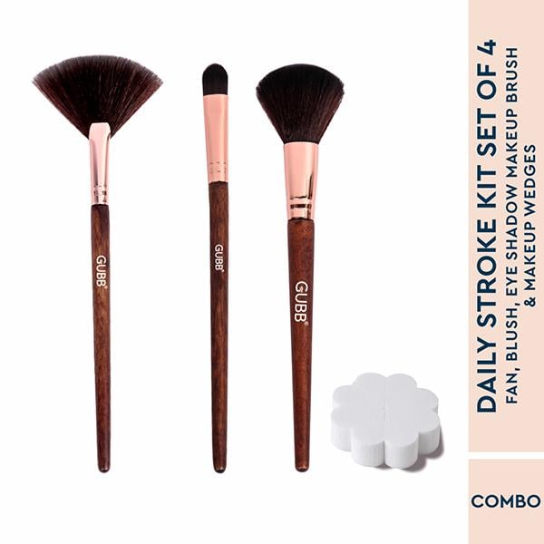 Netmeds | Gubb Daily Stroke Kit Set Of 4 (Fan Brush, Blush Brush, Eyeshadow Brush & Makeup Wedges) 1's