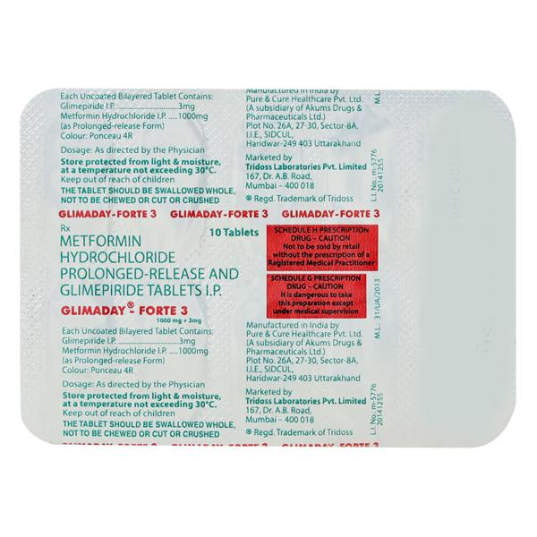 Glimaday Forte 3mg Tablet 10'S - Diabetes-Ant