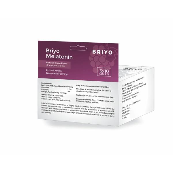 Briyo Melatonin Chewable Tablets - Natural Grape Flavour 50's - Mental Health