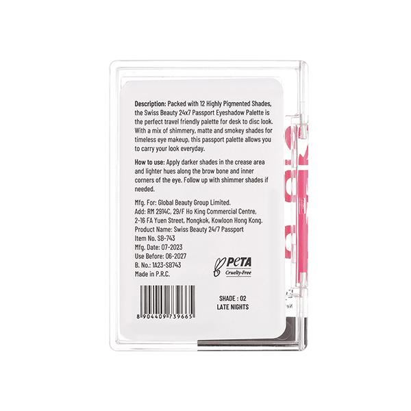 Swiss Beauty 24-7 Passport Eyeshadow Palette Shade- Late Nights 4.5 gm - Eye Shadow Palettes