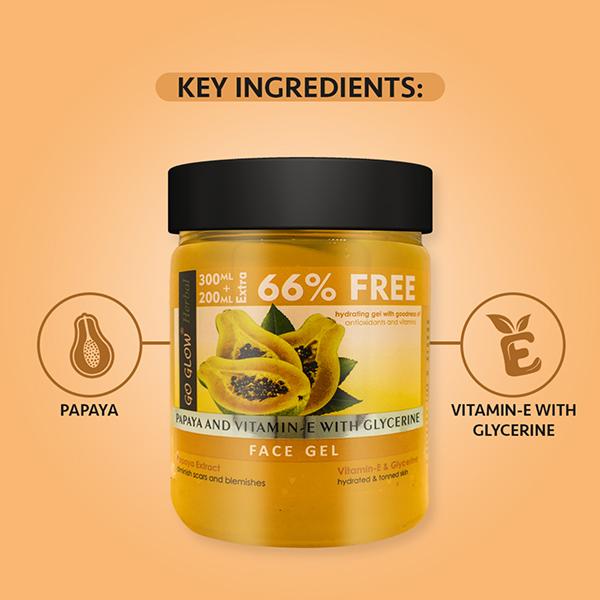 Berina Go Glow By Berina Papaya & Vitamin E with Glycerine Face Gel 500 ml - Face Gels