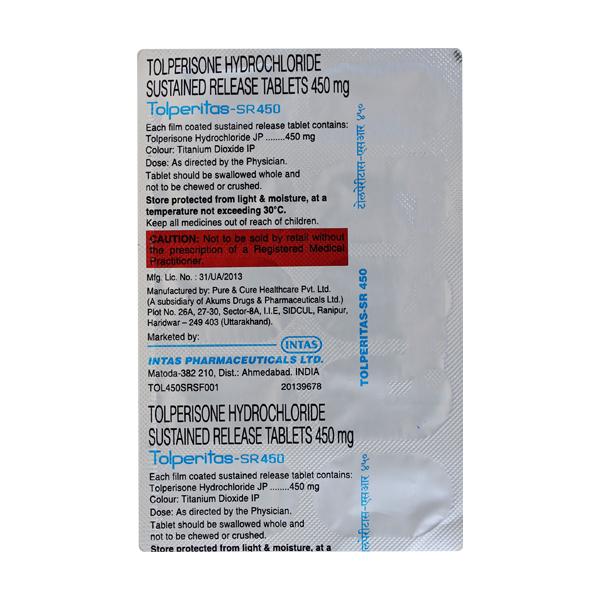 Tolperitas SR 450mg Tablet 10'S - Muscle Cramps/Spasticity-Mus