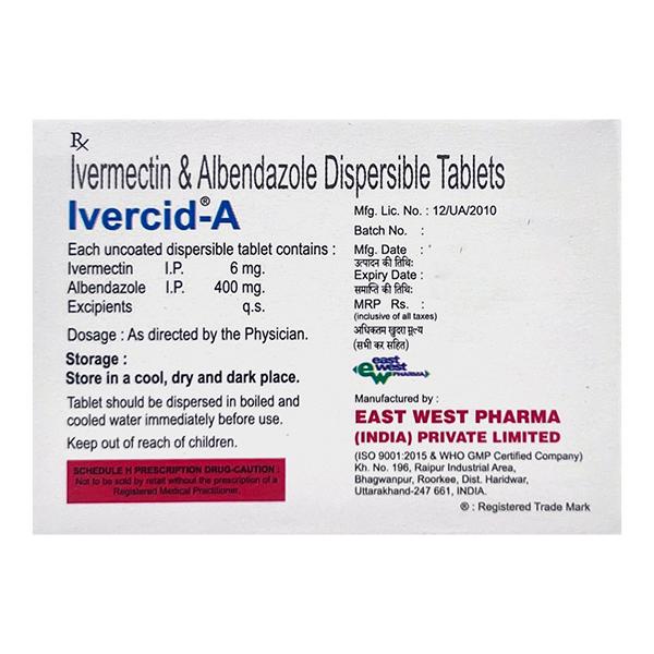 Ivercid A 400/6mg Tablet 10'S - Parasitic Worms-Ant