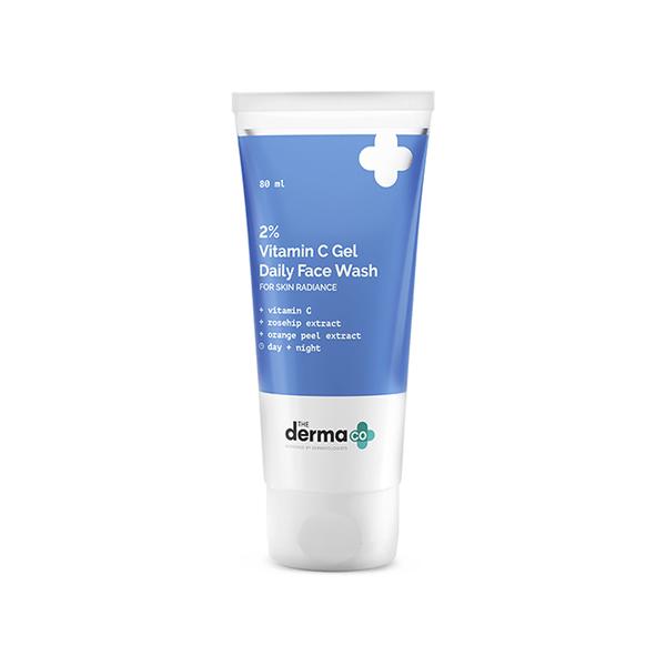 Netmeds | The Derma Co. 2% Vitamin C Gel Daily Face Wash with Vitamin C, Rosehip & Orange Peel Extract for Glowing Skin 80 ml