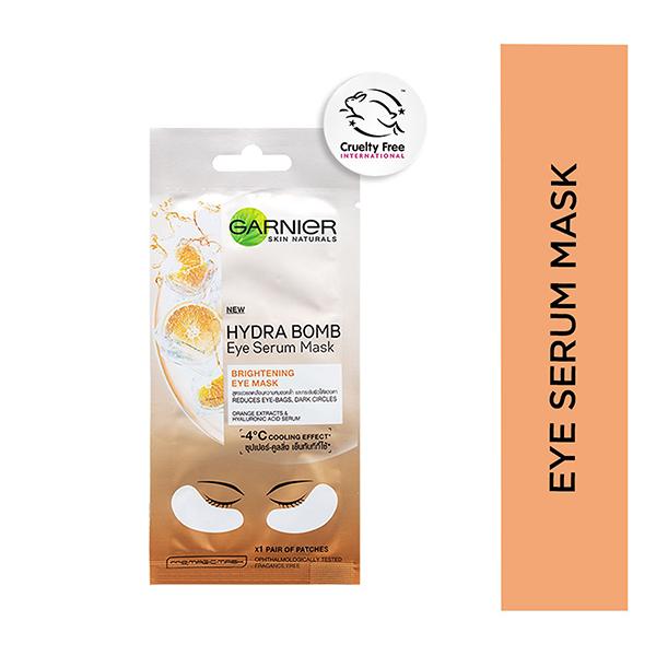 Netmeds | Garnier Hydra Bomb Eye Serum Mask, Brighteninig Orange Extracts + Hyluronic Acid 6gm